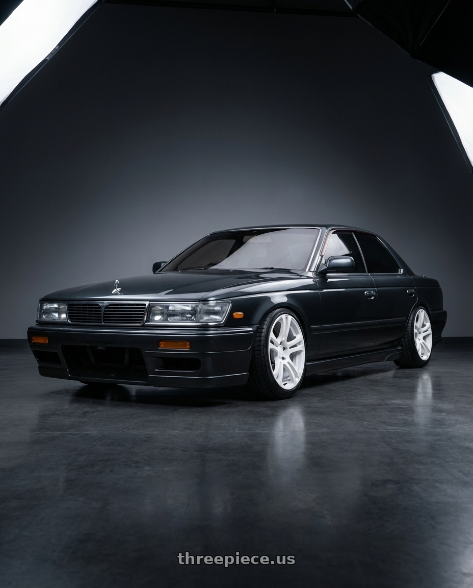 1992 nissan laurel with Kansei K16W Neo 5X120 18x9.5 22 Gloss White wheels