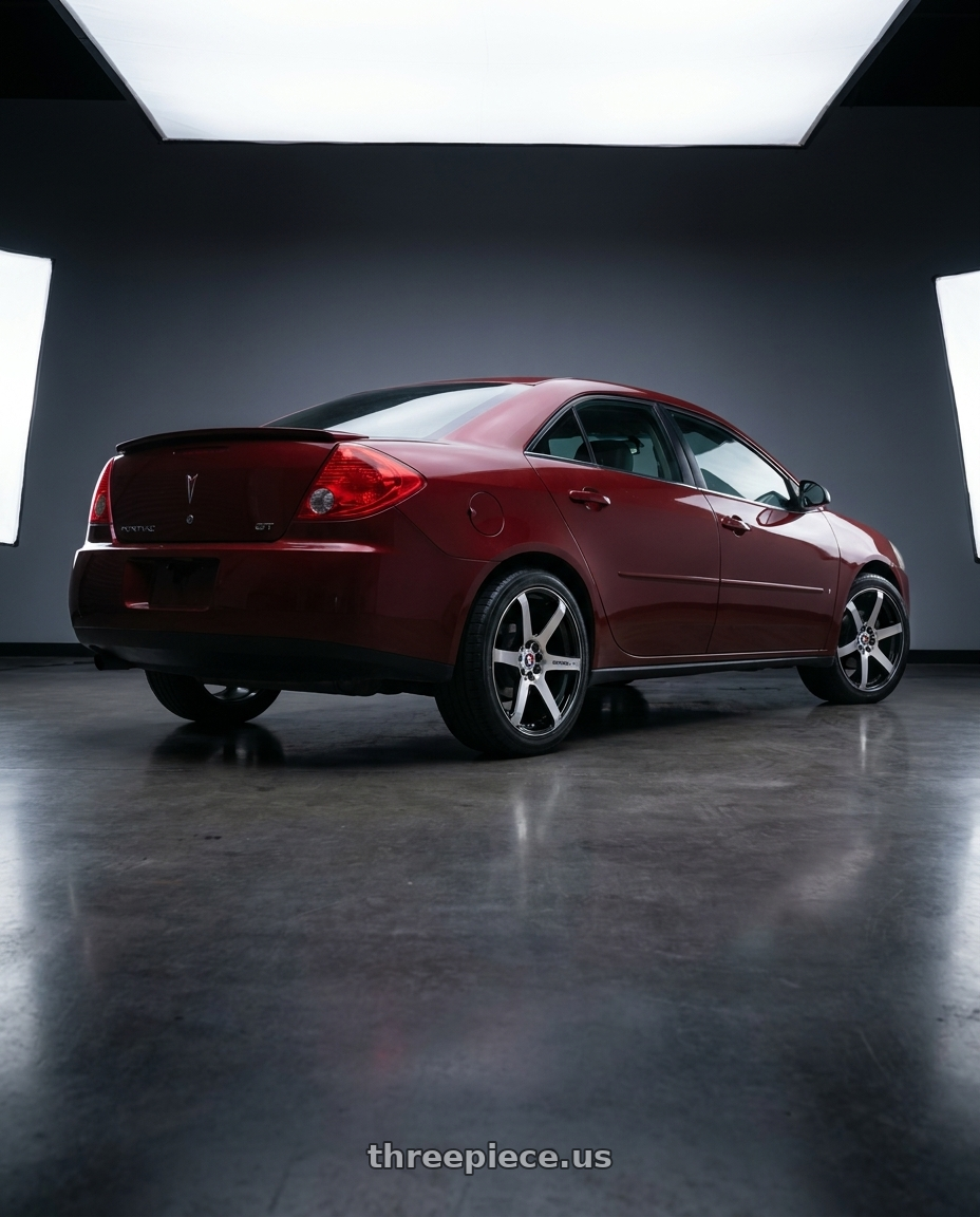 2008 Pontiac G6 GT with Spec-1 SPT-32 5x110/5x114.3 17x8 +42 Gloss Black & Machined wheels rear three quarter view square tires