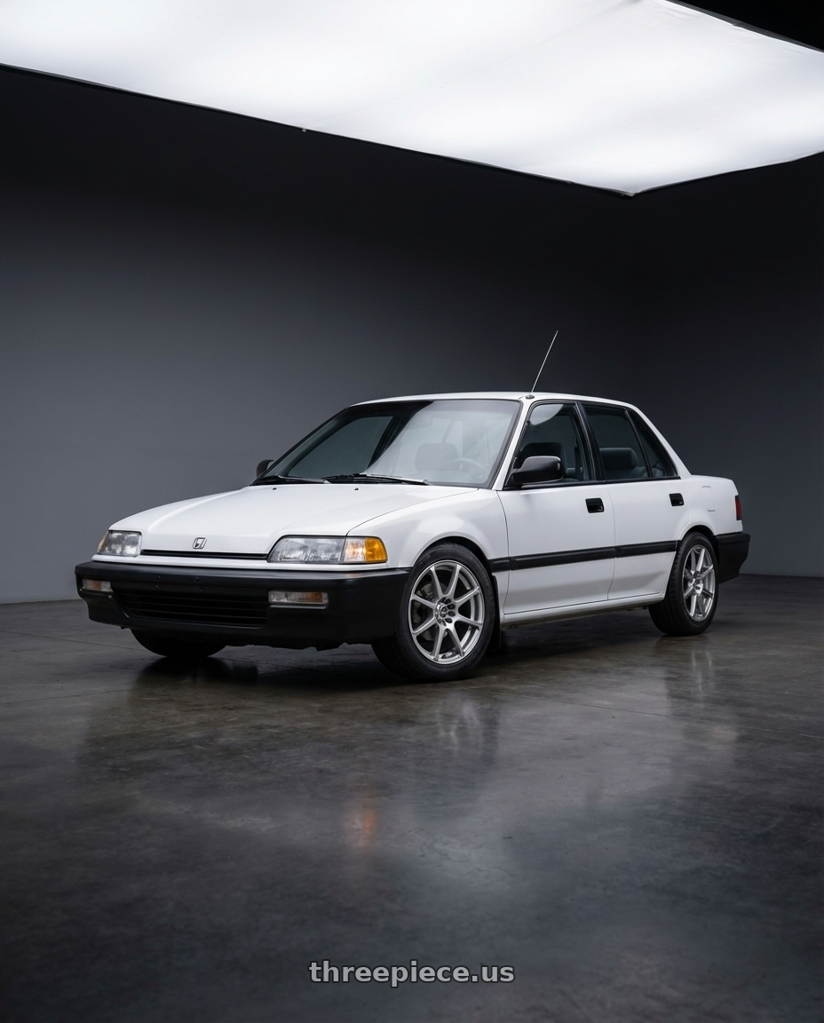 1988 Honda Civic DX, White with Enkei EDR9 4x100/114.3 15x6.5+38 Silver wheels