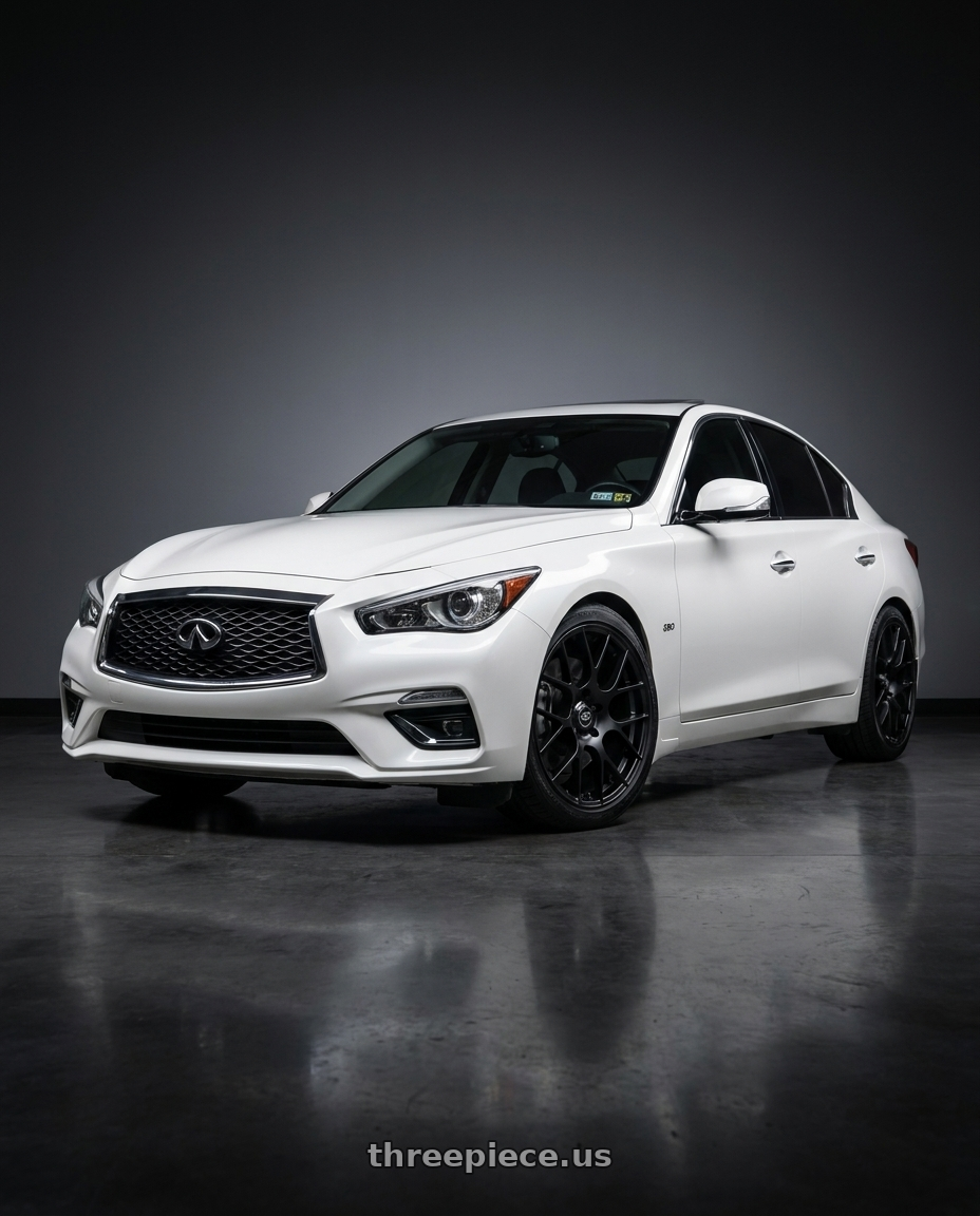 2019 Infiniti Q50 with Enkei Raijin 5x114.3 18x8.5+35 Matte Black wheels