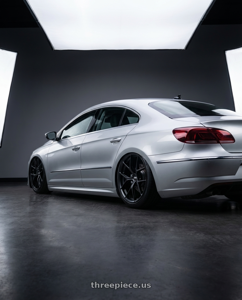 2015 Volkswagen CC with BBS FI-R Evo 5x112 19x9.5+15 Satin Black wheels rear three quarter view slight stretch tires