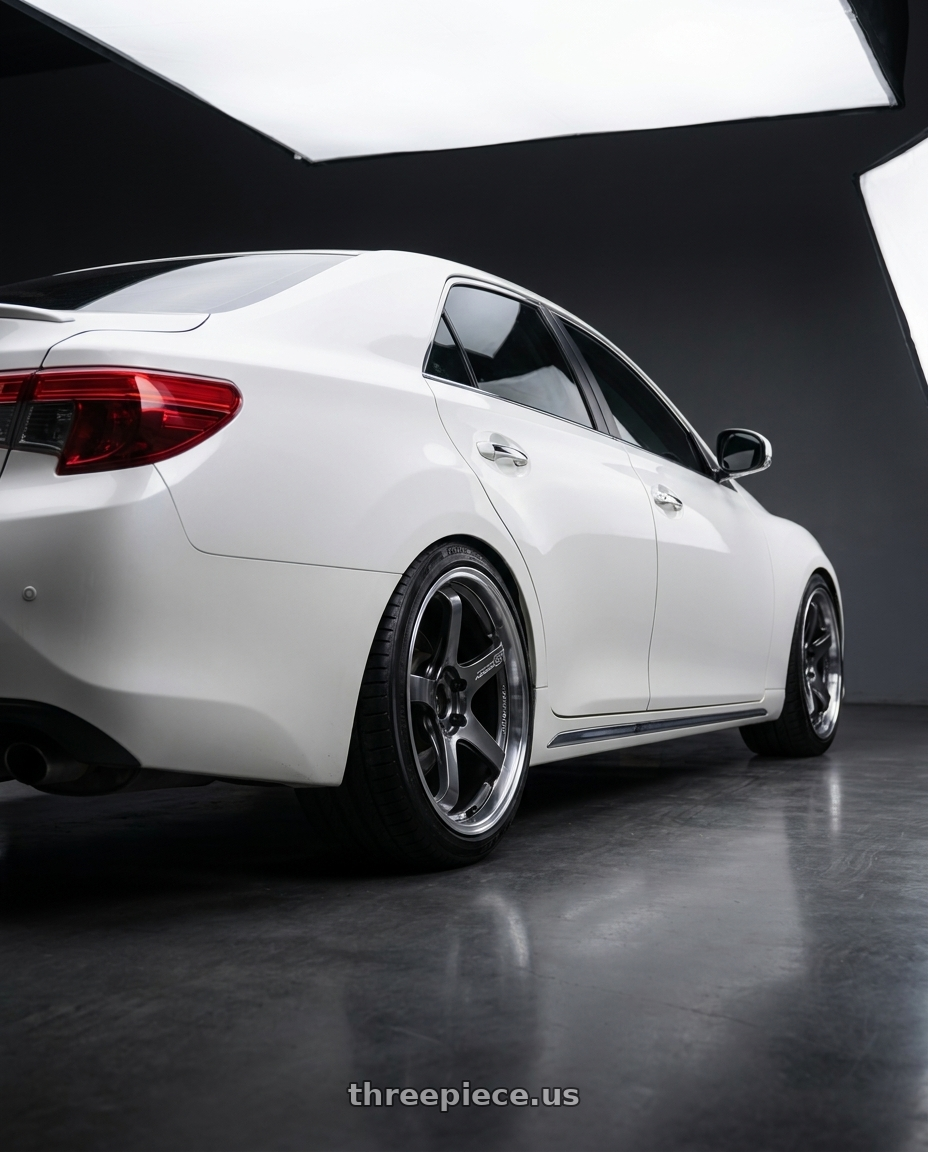 2014 Toyot Reiz with Advan Racing GT BEYOND 5x114.3 18x8.5 +45 MACHINING & HYPER PLATINUM BLACK wheels rear three quarter view slight stretch tires
