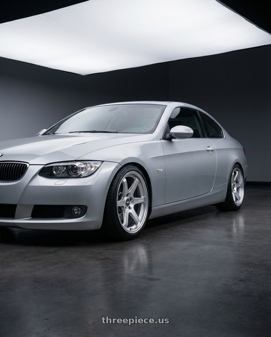 2012 BMW 3 Series E92 with ESR Wheels APEX SERIES AP6 5x120 18x9.5 +22 Hyper Silver wheels front three quarter view lowered stance