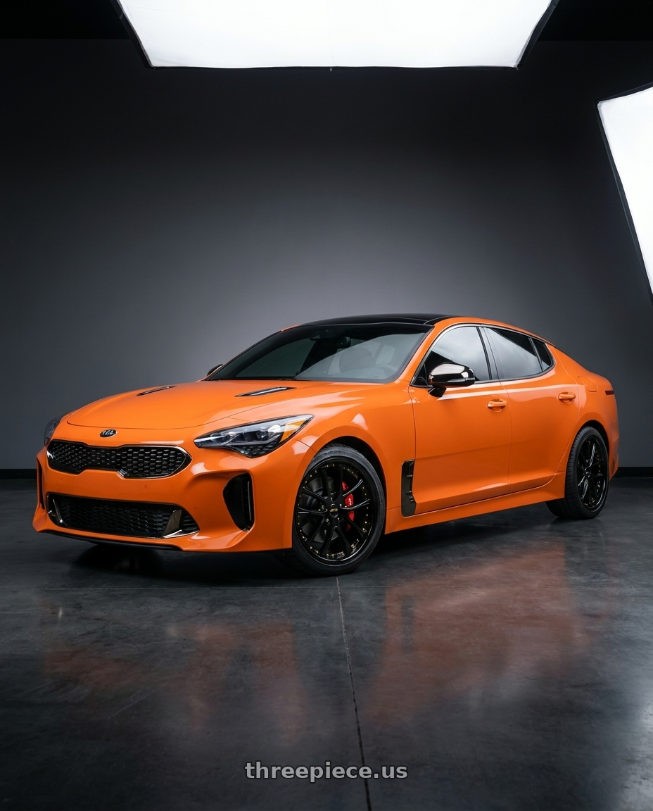 2019 KIA stinger gts  with Vors AR5 5x114.3 19x8.5 +35 All Black Gold Rivet wheels