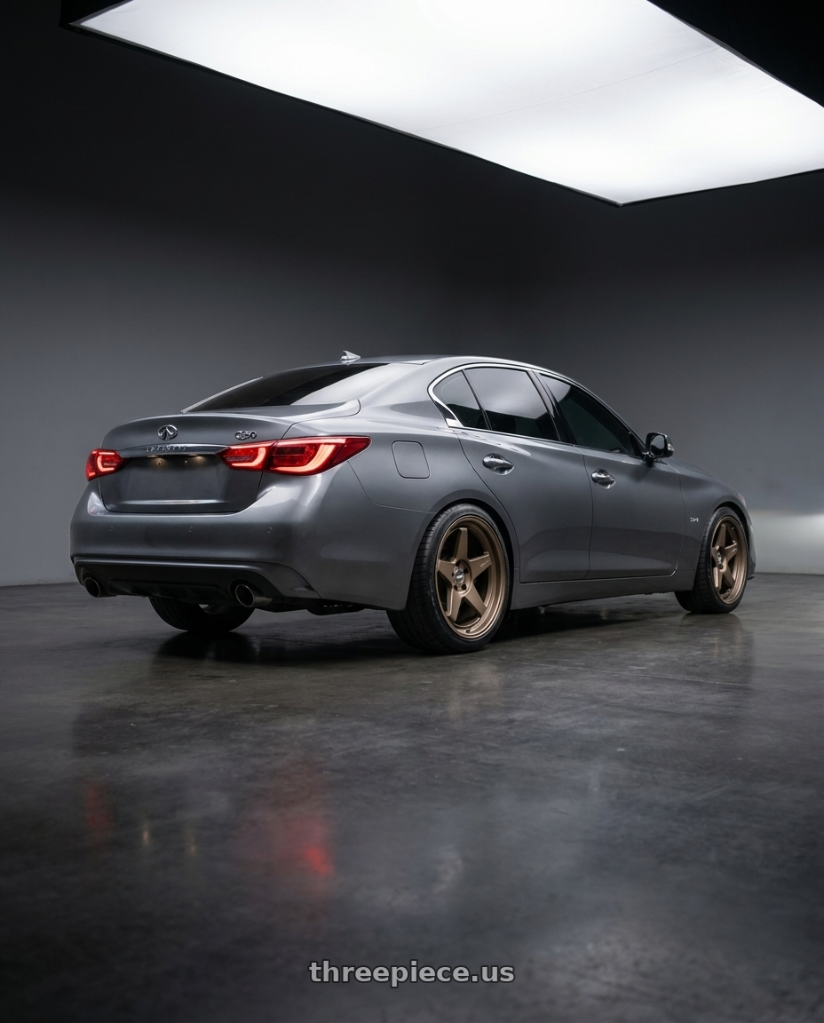 2022 Infiniti Q50 with ESR Wheels CR SERIES CR5 5x112 18x8.5 +30 Matte Bronze wheels rear three quarter view square tires