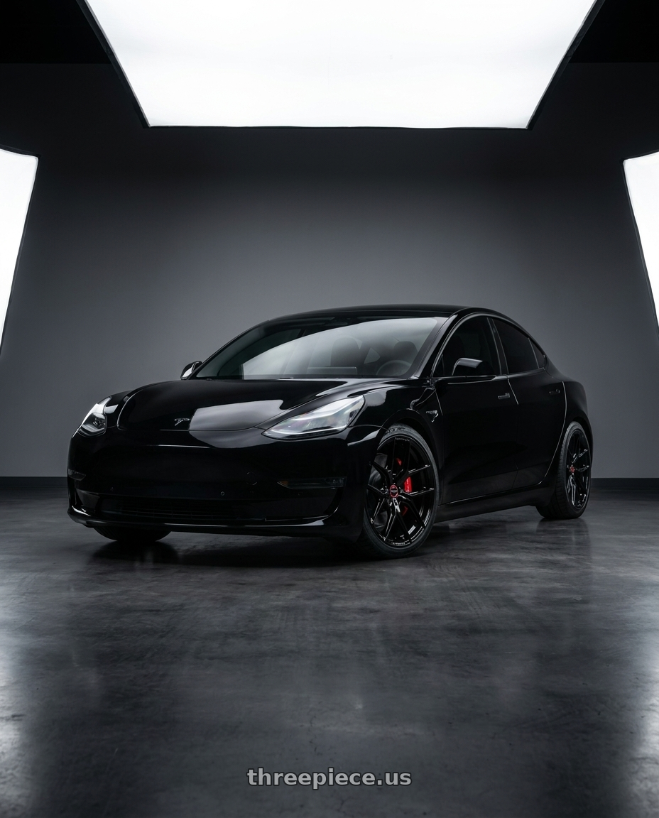 2019 tesla model 3 performance black with Vossen HF-5 19x9.5 / 5x114.3 / ET40 / Deep Face / 73.1 - Gloss Black Wheel - HF5-9N63 wheels