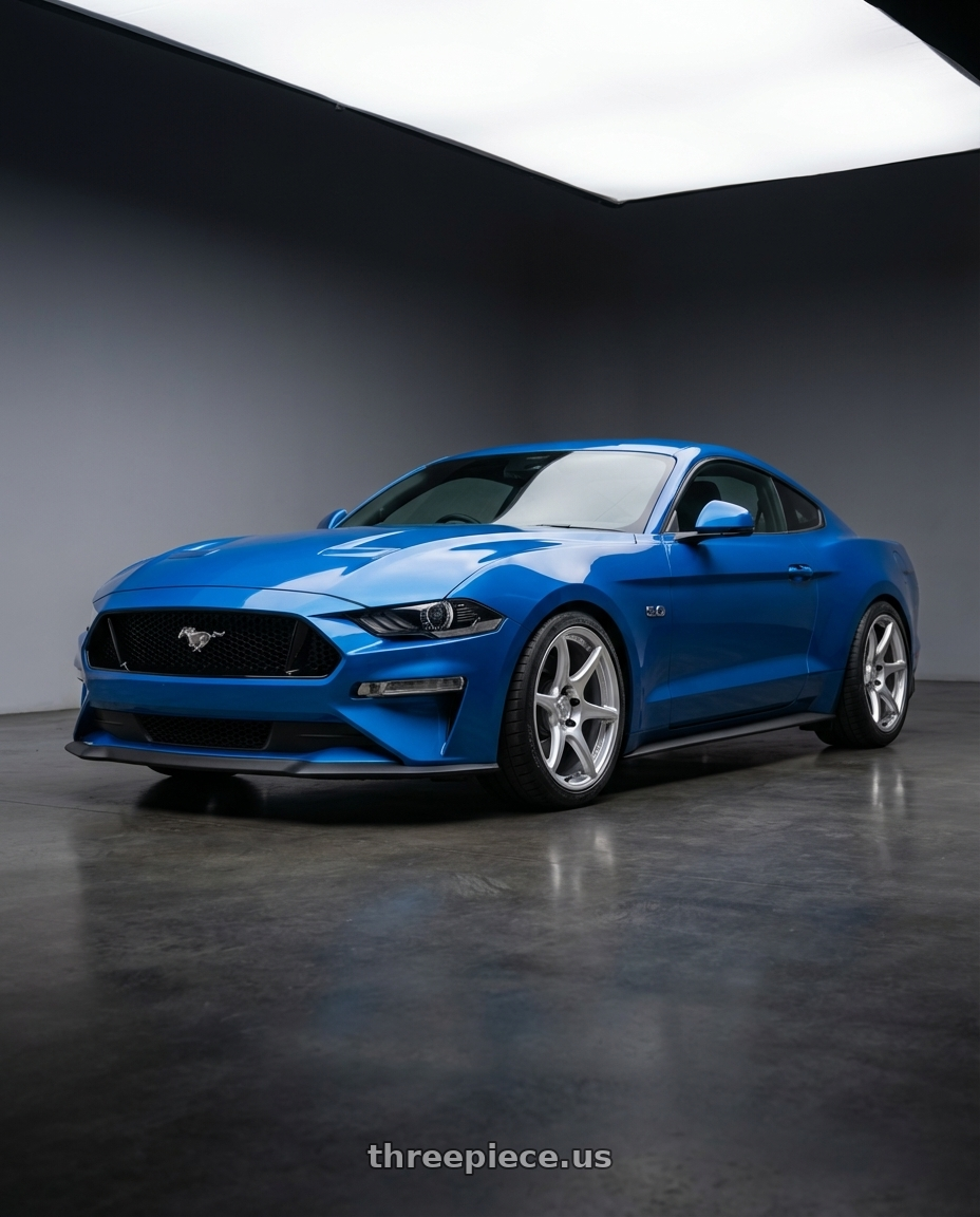 2022 Ford Mustang GT with Kansei K11S Tandem 5x114.3 19x9.5 22 Hyper Silver wheels