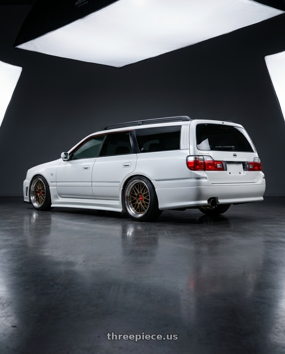 2000 Nissan stagea with BBS LM 5x112 20x10.0+22 Matte Bronze wheels rear three quarter view slight stretch tires
