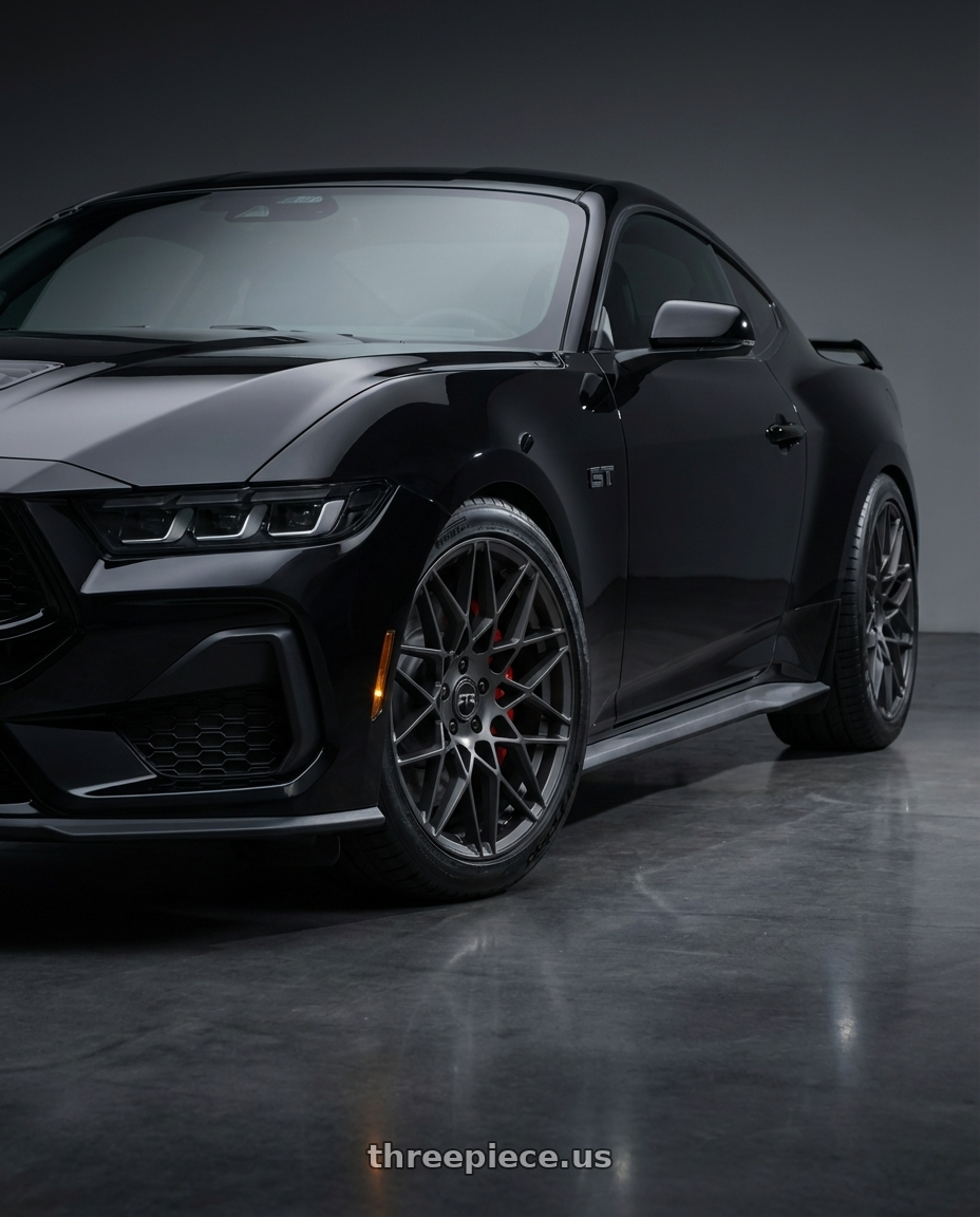 2025 Ford Mustang GT Premium Performance Package Shadow Black with RTR 850SC Tech Mesh Mustang 5x114.3 20x10.5 +45 Satin Charcoal wheels