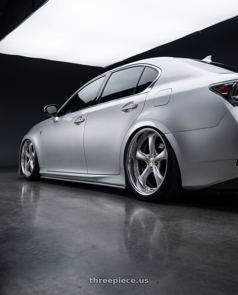 2015 Lexus gs350 with Work Wheels VS-KF 5x114.3 20x11.5-3 Light Grey Silver L Disk FULL REVERSE wheels rear three quarter view square tires