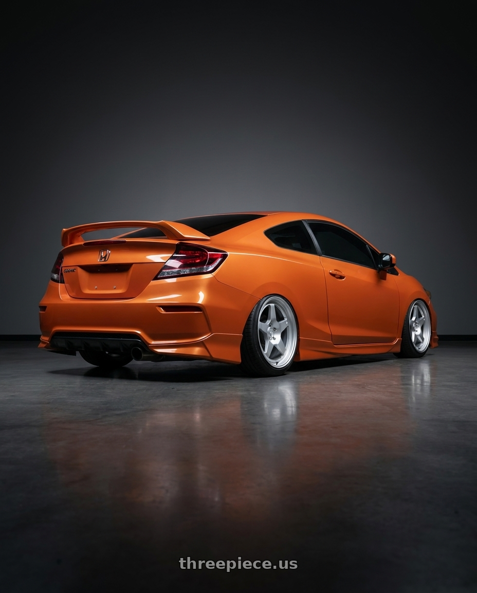 2015 honda civic with Motegi MR137 5X112 18X8.5 +35 HYPER SILVER wheels rear three quarter view slight stretch tires