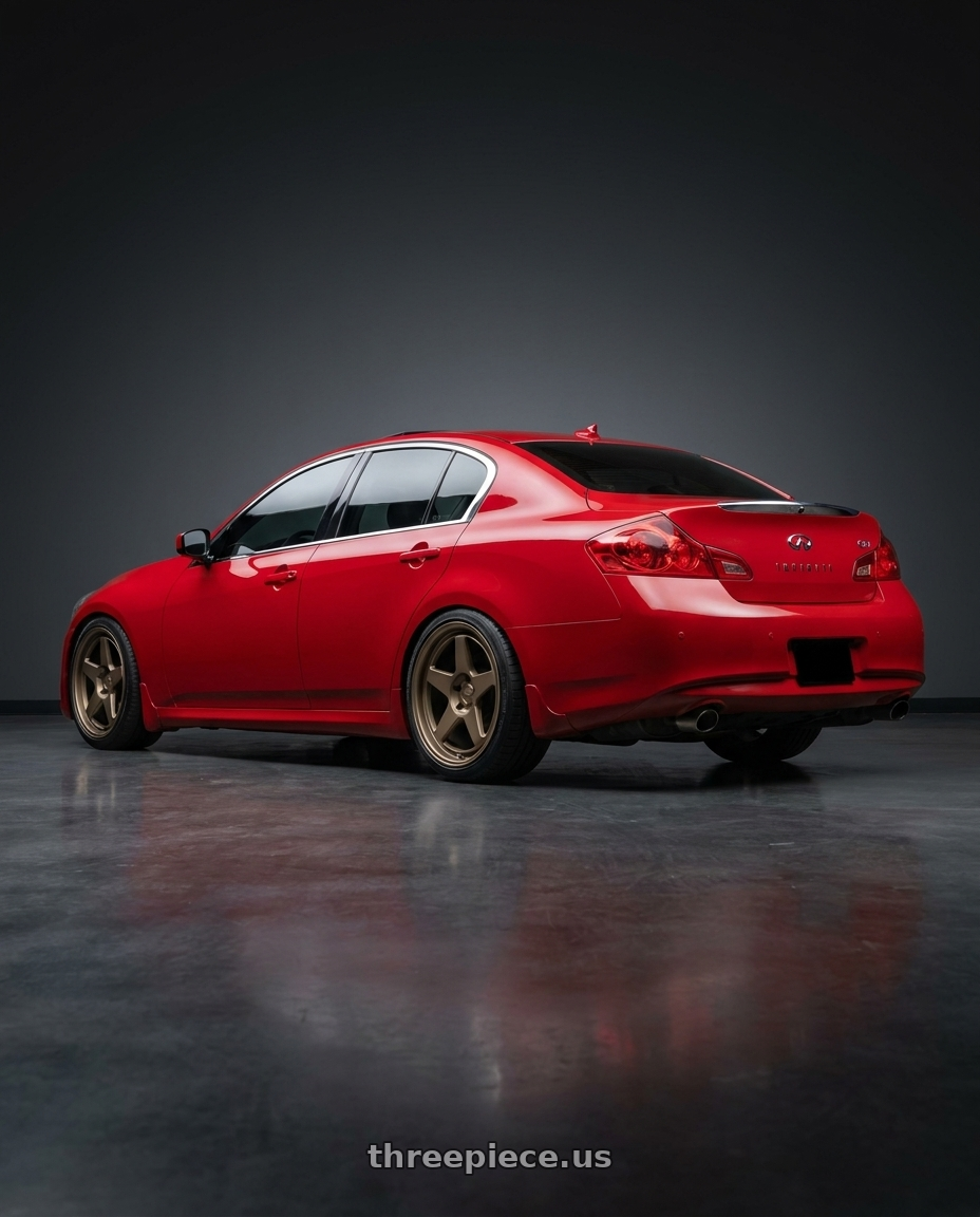 2012 Infiniti G37 with Kansei K12B KNP 5X100 18x9.5 22 Bronze wheels rear three quarter view square tires