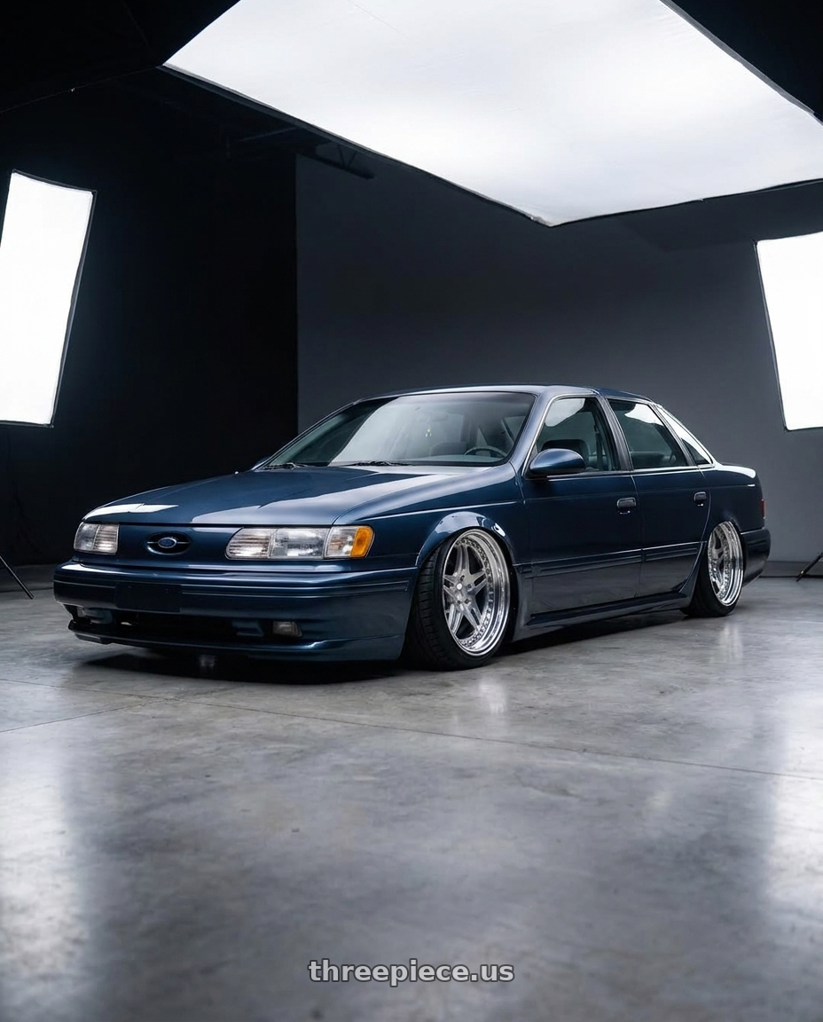 1993 Ford Taurus with CCW SA52 5x108 17x8 +35 Polished wheels front three quarter view stanced stance