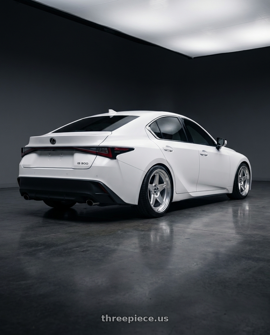 2022 Lexus IS300 with ESR Wheels CR SERIES CR5 5x100 18x10.5 +22 Hyper Silver wheels rear three quarter view slight stretch tires