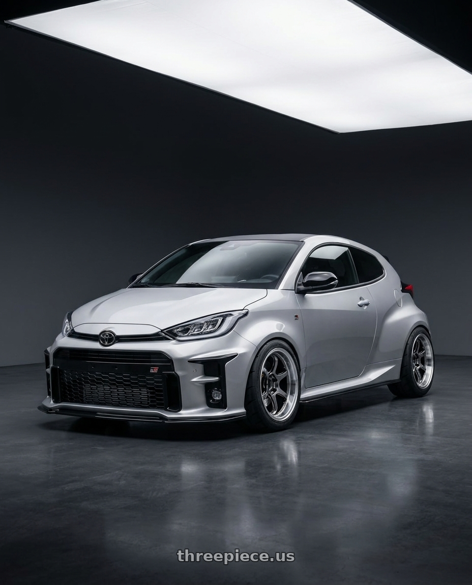 2026 GR Yaris RZ Silver with Advan Racing R6 5x114.3 18x9.5 +29 MACHINING & HYPER PLATINUM BLACK wheels