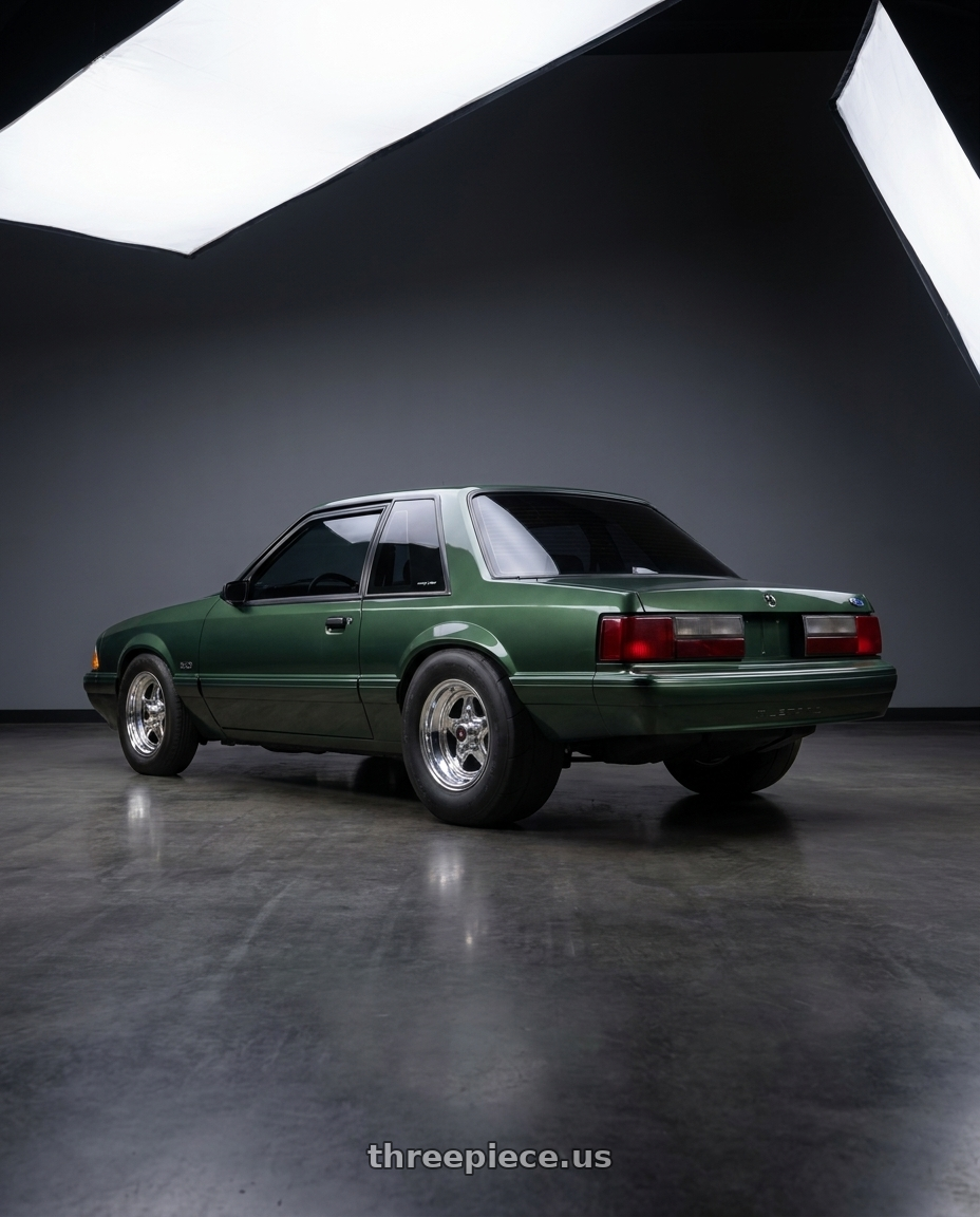 1990 ford mustang with WELD Racing ProStar 15x10 wheels rear three quarter view excessive tires
