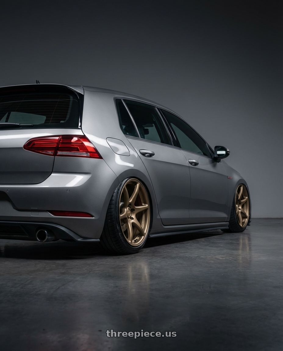 2019 Volkswagen GTI MK7 with Kansei K11B Tandem 5X112 19x10.5 22 Bronze wheels rear three quarter view slight stretch tires