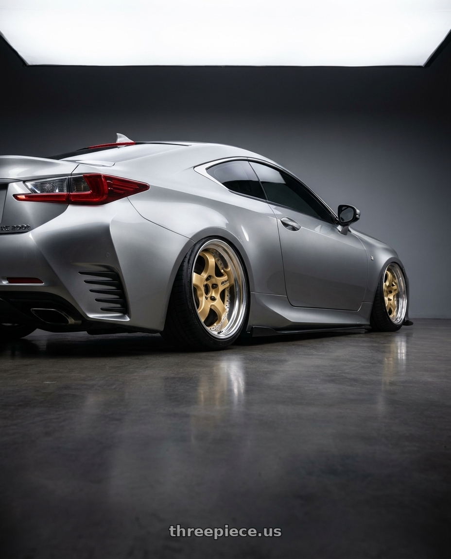 2017 Lexus RC 200t atomic silver with Work Meister S1 3P 5x114.3 18x9.5+54 A Disk Bright Buff Finish wheels rear three quarter view slight stretch tires