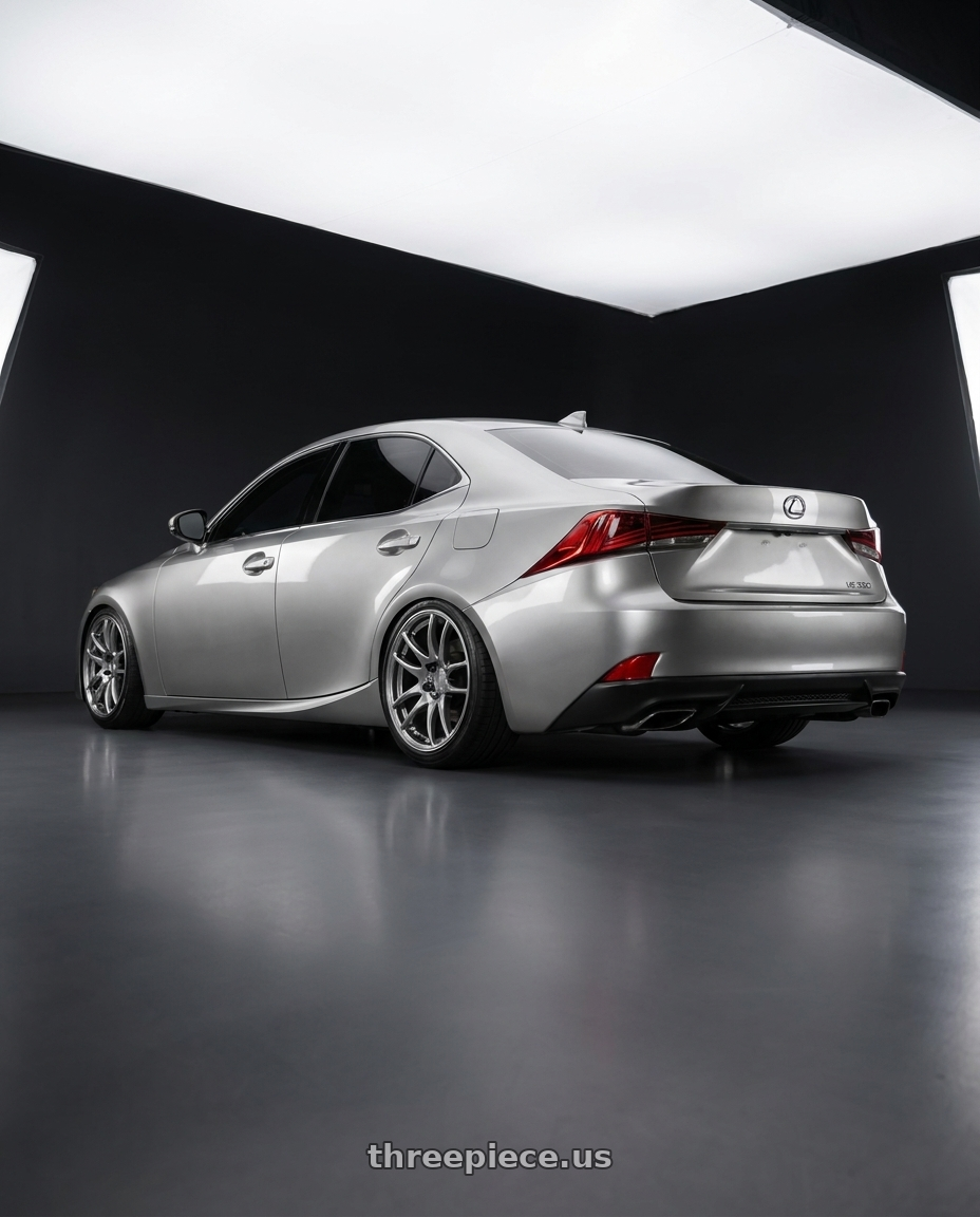 2020 Lexus is300 with Work Emotion Cr Kiwami 4x100 15x5 +45 Gt Silver wheels rear three quarter view slight stretch tires