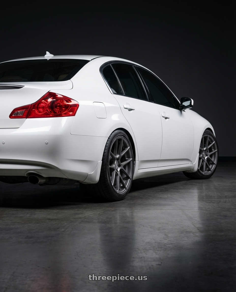 2012 Infiniti G37 with Avant Garde Wheels M510 5X114.3 19x9.5 +40 Dolphin Grey wheels rear three quarter view square tires