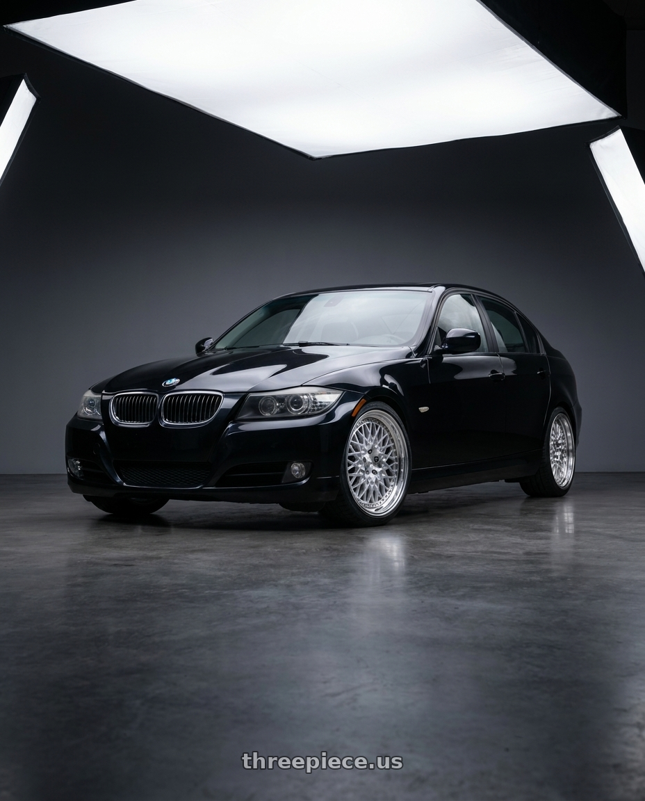 2009 BMW 335i sapphire black with Work Gran Seeker Ccx 5x120 20x9.5+32 O Disk Machined Silver Polish wheels