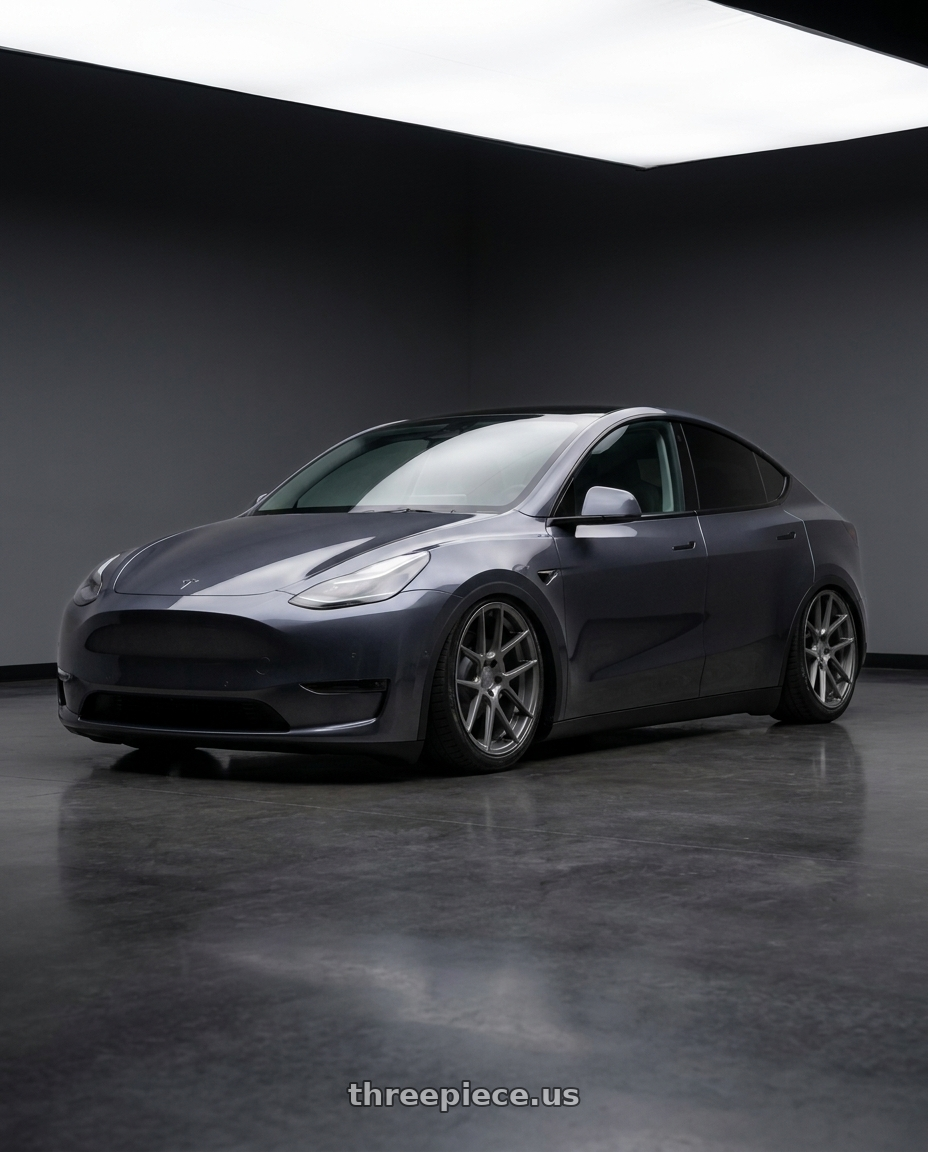 2025 Tesla Model Y with Avant Garde Wheels M510 5X130 19x11 +52 Dolphin Grey wheels