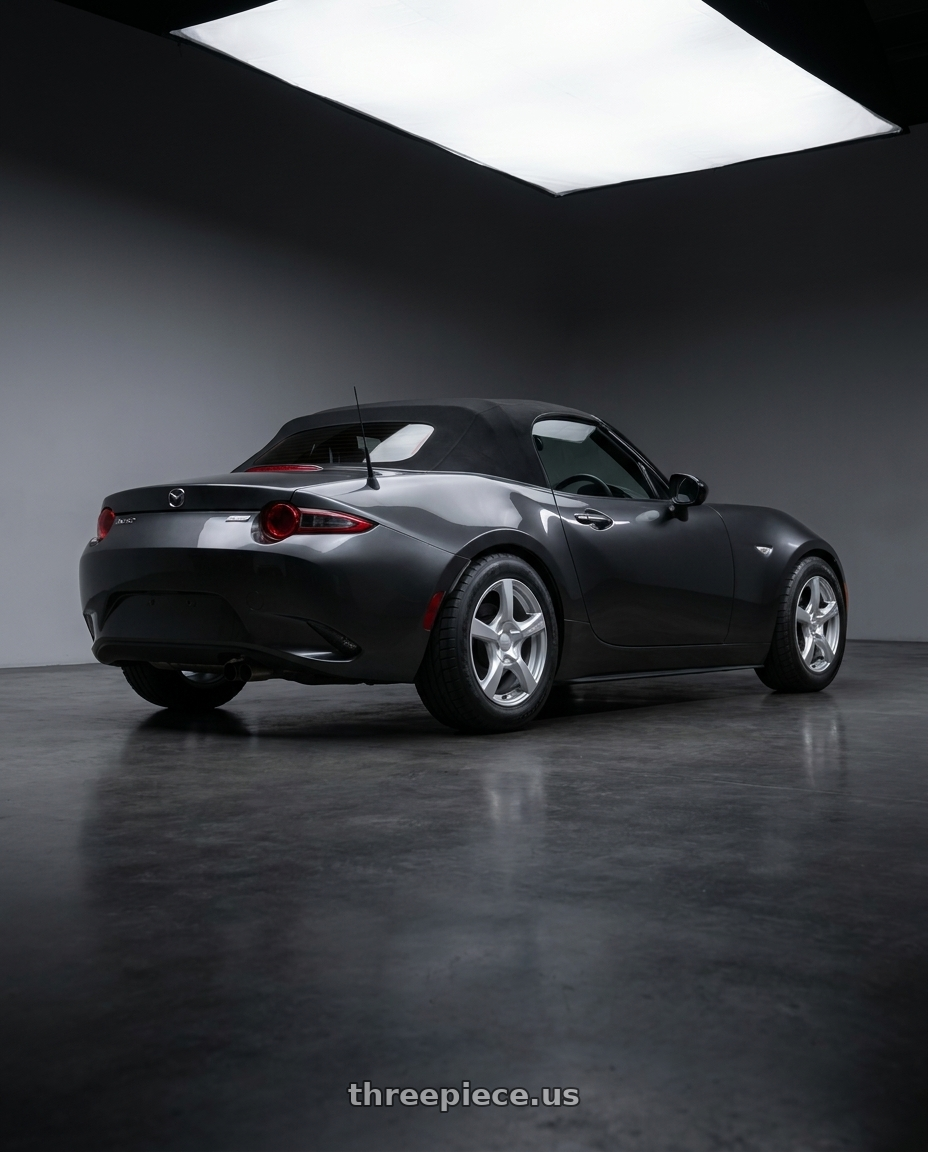2025 Mazda Soft top Nd3 with TOUREN TR9 3190 4x100/4x114.3 16x7 +42 GLOSS HYPER SILVER wheels rear three quarter view meaty tires