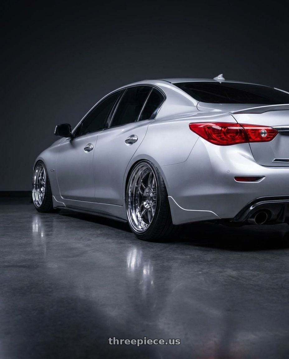 2017 Infiniti Q50 with Heritage Wheel FORMULA wheels rear three quarter view extreme stretch tires