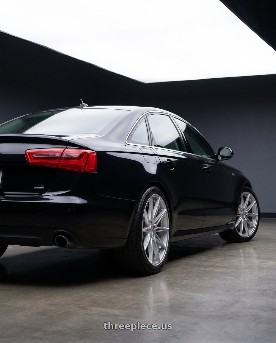 2012 Audi a6 with KATANA RACING KR10 5x112 18x8 +40 Glossy Silver Machine Face wheels rear three quarter view square tires