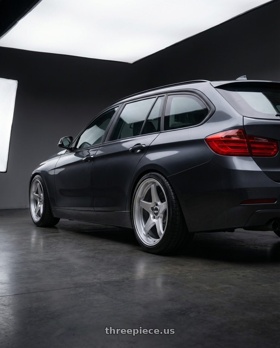 2016 BMW 3 Series F30 with ESR Wheels APEX SERIES AP5 5x120 19x9.5 +35 Hyper Silver wheels rear three quarter view square tires