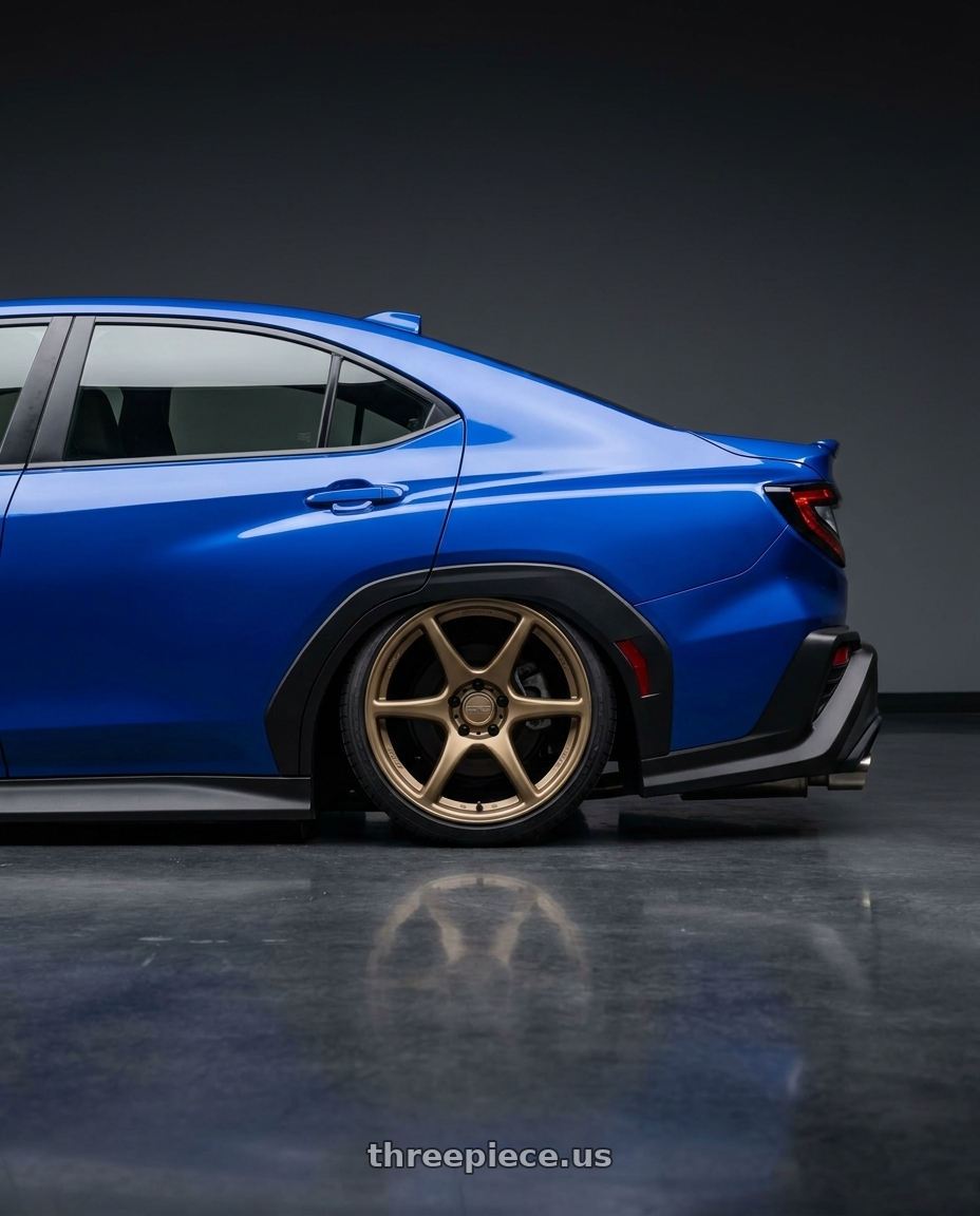 2024 Subaru WRX with Kansei K11B Tandem 5x114.3 19x10.5 22 Bronze wheels rear three quarter view slight stretch tires