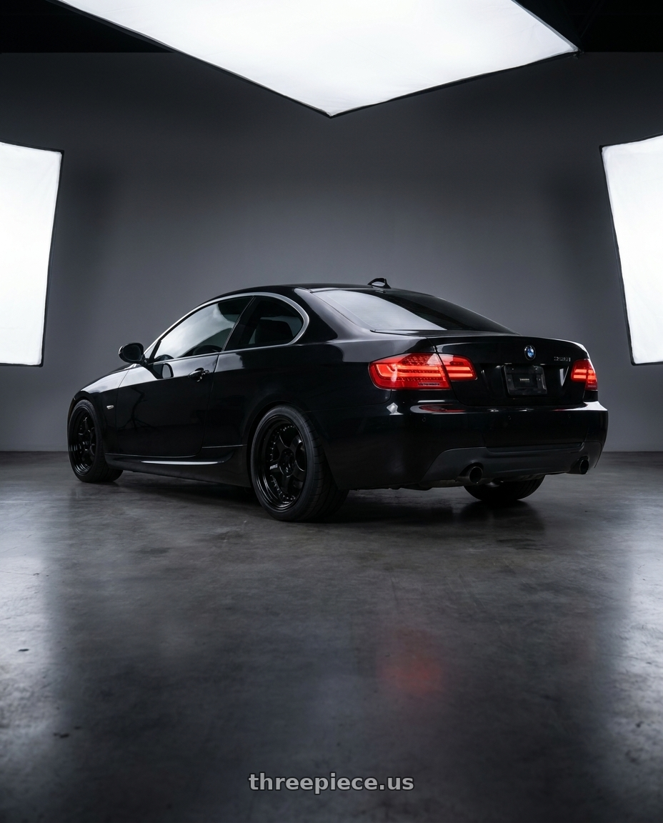 2013 bmw 335ia with Work Meister S1 3P 5x120 19x10+31 R Disk Black wheels rear three quarter view square tires