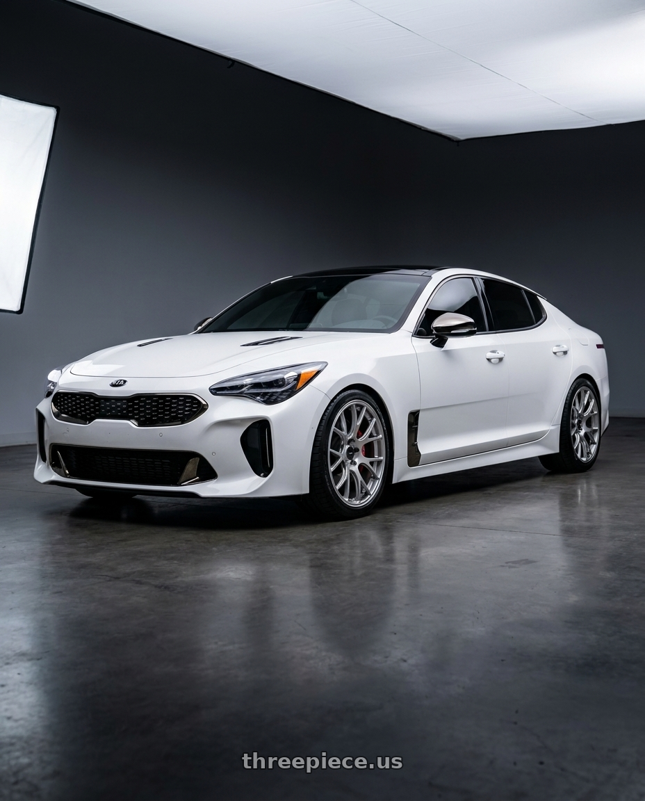 2021 Kia Stinger GT-Line with Konig Forged F1M 5X114.3 18x8.5+35 Ash Silver Knurled Bead wheels