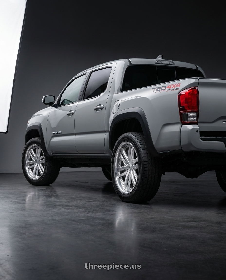 2022 Toyota Tacoma with Work Ls Brightring Suv 6x139.7 20x8.5+30 O Disk Calm Silver wheels rear three quarter view square tires