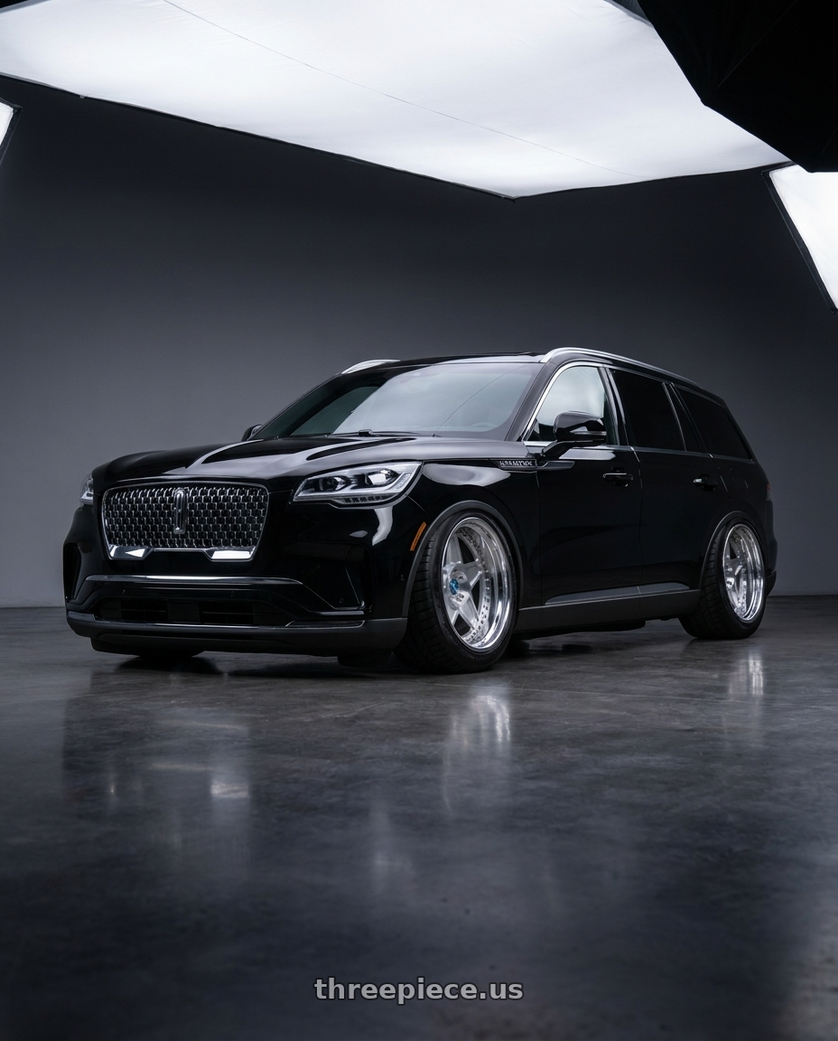 2025 Lincoln Aviator with Modern Concepts MC-13 5x114.3 18x8.5 +30 Brushed Face Chrome Lips wheels