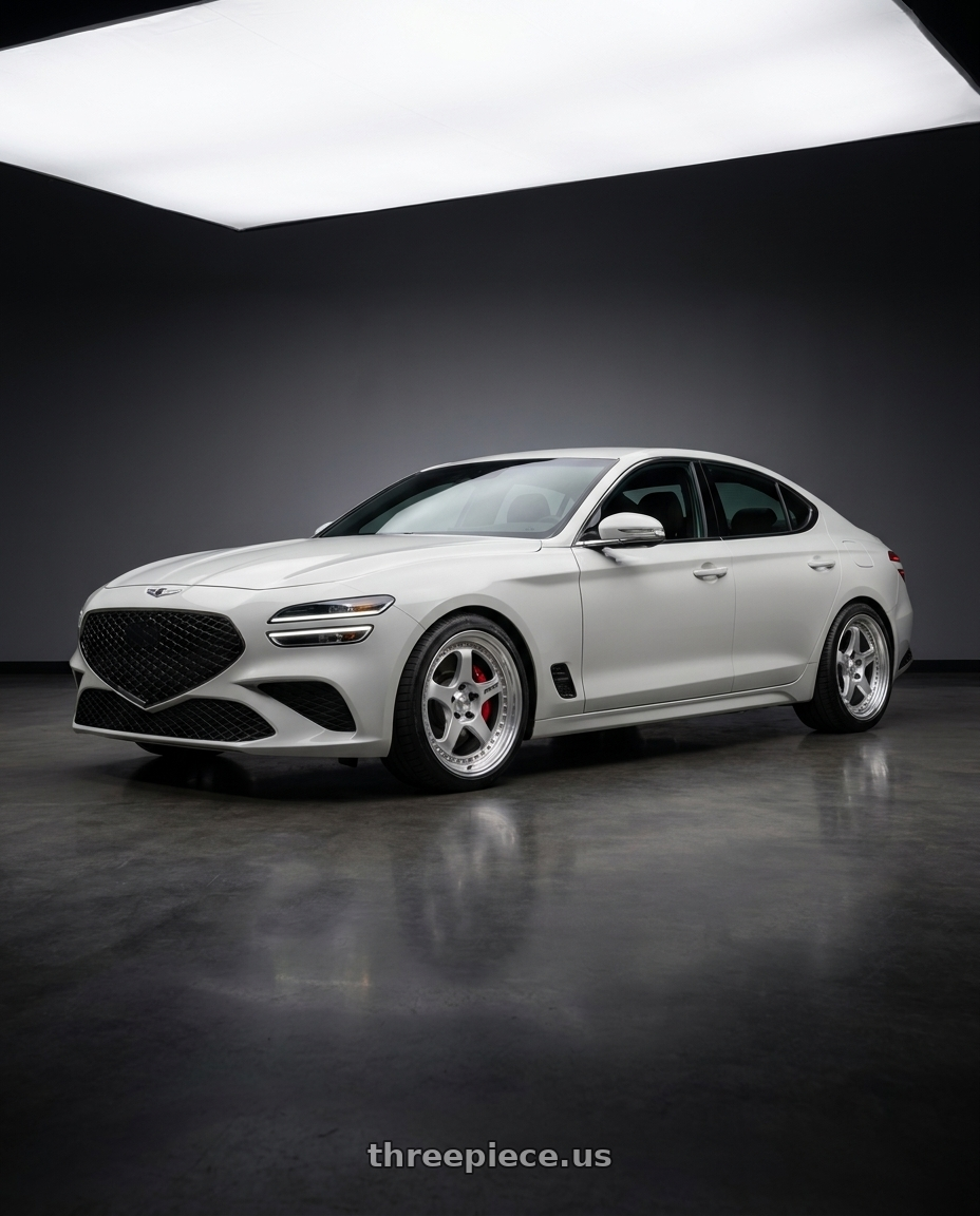 2025 Genesis g70 2 5 with Work Meister L1 3P 5x114.3 18x9+39 O Disk Matte Silver wheels