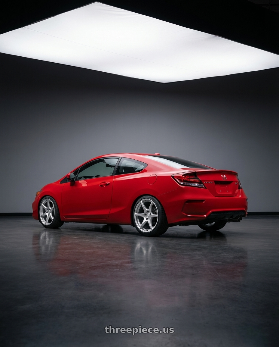 2011 Honda Civic Si with Kansei K11S Tandem 5x114.3 17x9 35 Hyper Silver wheels rear three quarter view square tires