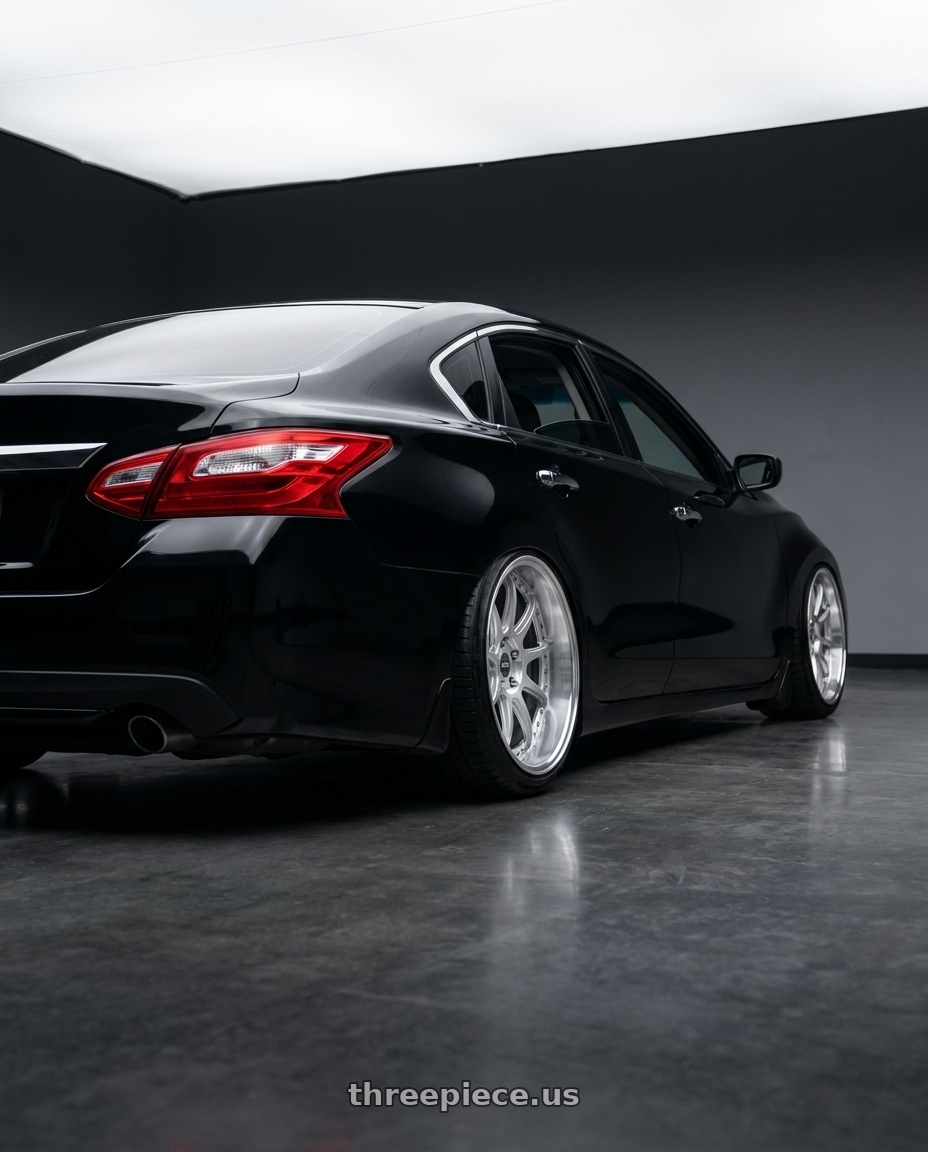 2015 Nissan Altima with ESR Wheels CS SERIES CS12 5x114.3 19x9.5 +35 Hyper Silver wheels rear three quarter view slight stretch tires