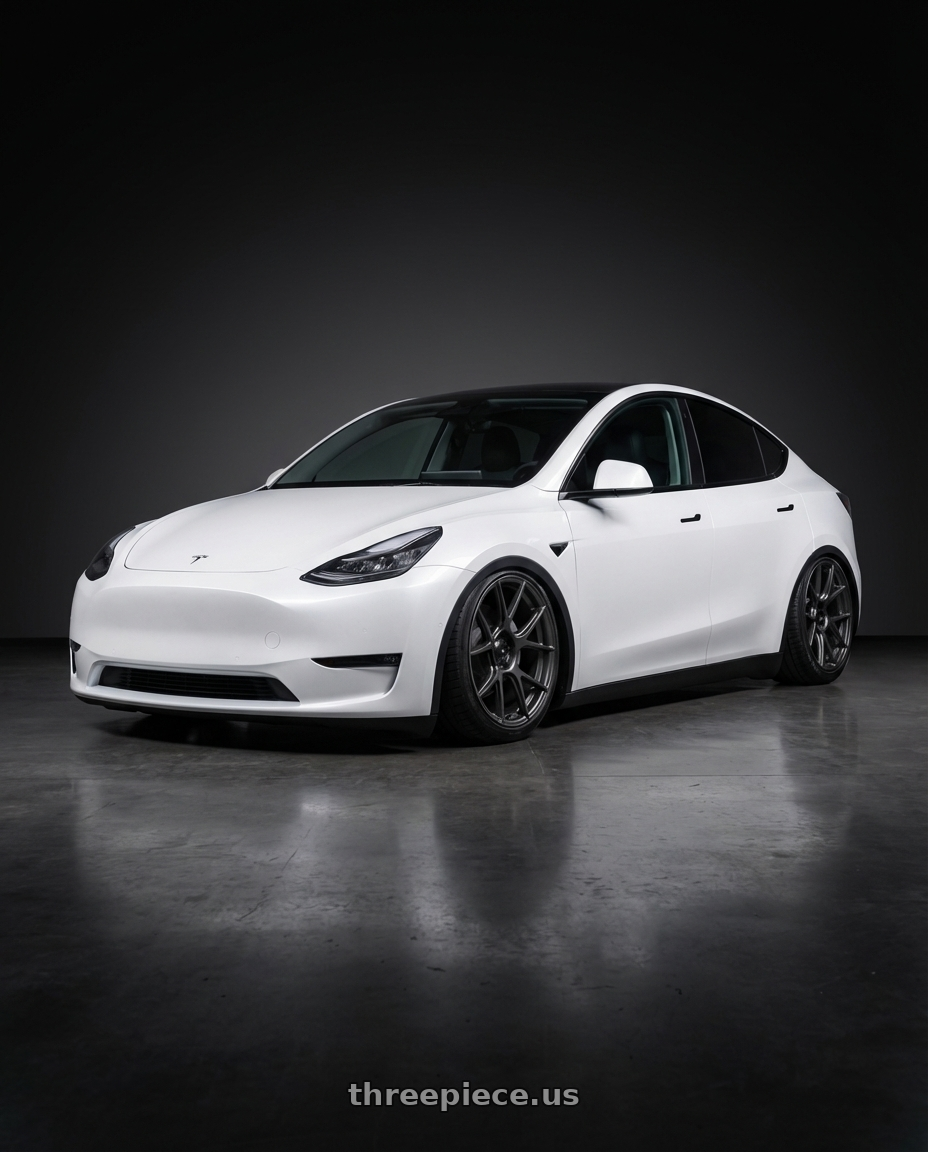 2024 Tesla Model Y with Konig Ampliform 5x114.3 20x9.5+25 Dark Metallic Graphite wheels