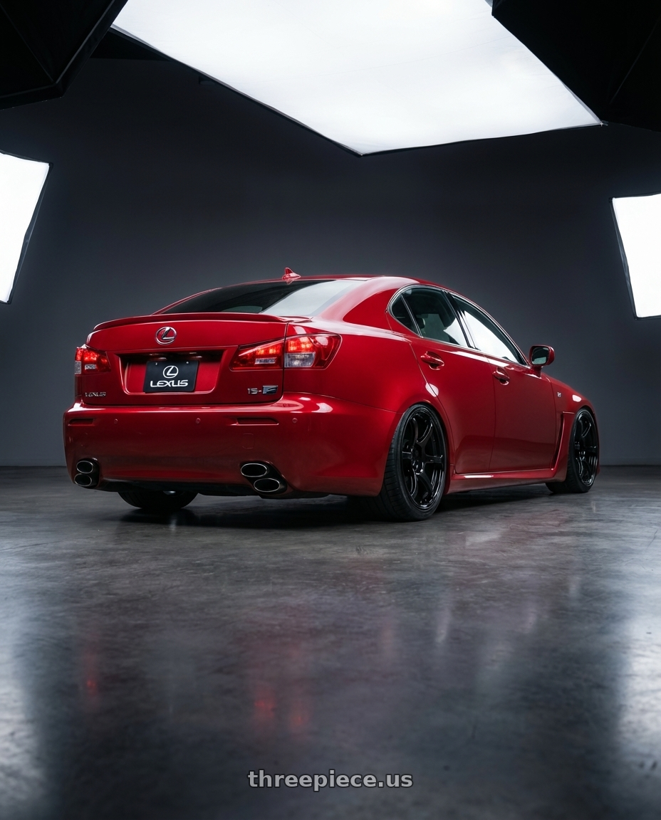 2012 Lexus IS-F with Advan RGIII 5x114.3 19x9.0+25 Gloss Black wheels rear three quarter view slight stretch tires