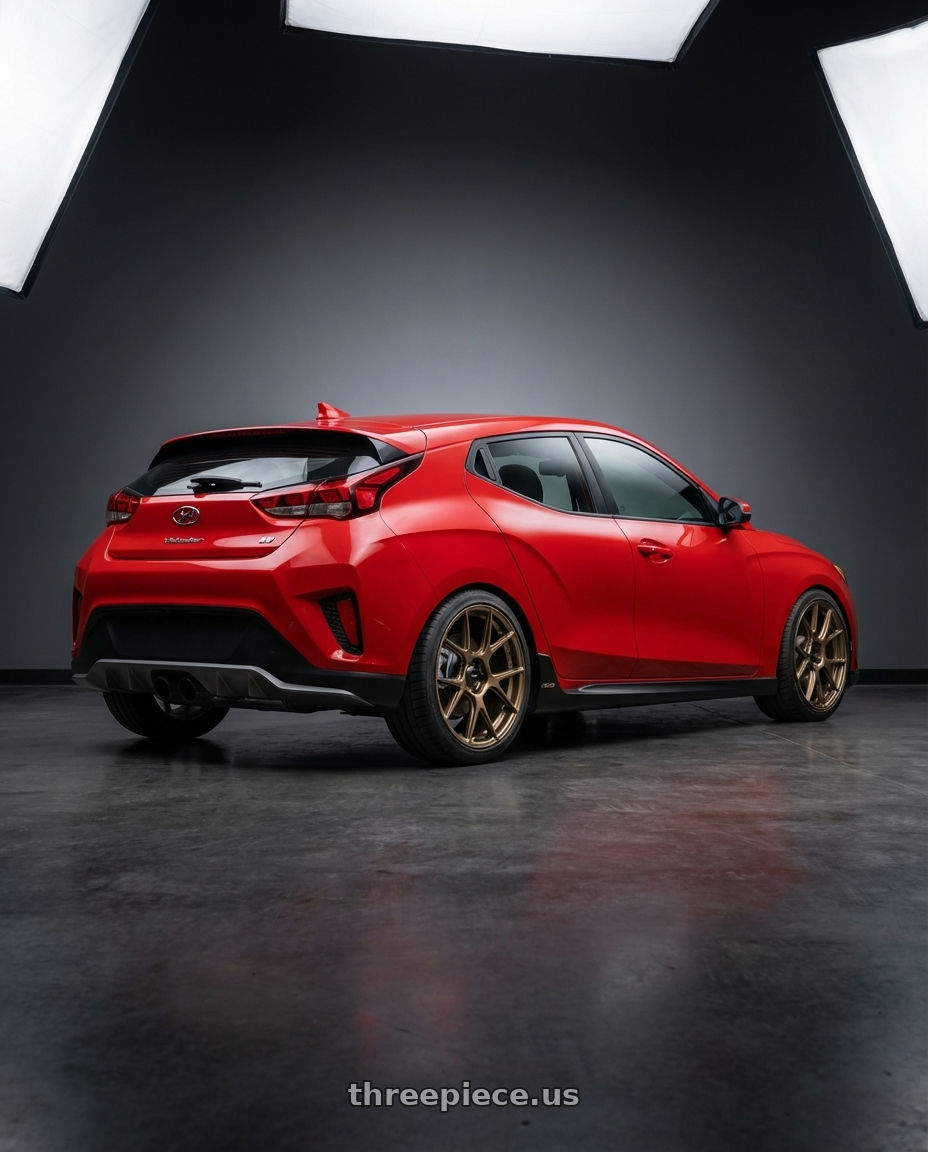 2022 Hyundai Veloster N with Konig Ampliform 5x114.3 19x10.5+23 Gloss Bronze wheels rear three quarter view square tires