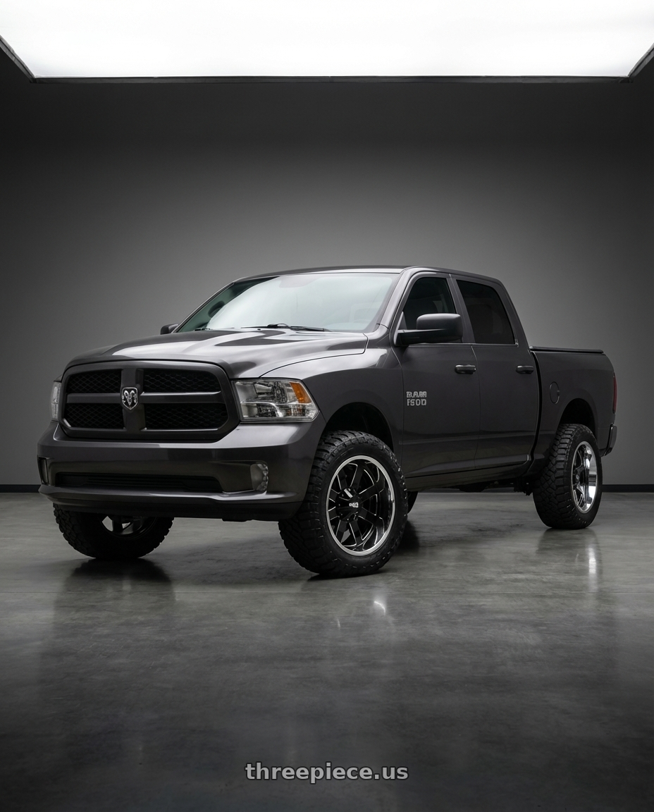 2024 Ram 1500 with Moto Metal MO200 6X139.7 22X10 -18 GLOSS BLACK MILLED CENTER CHROME LIP wheels