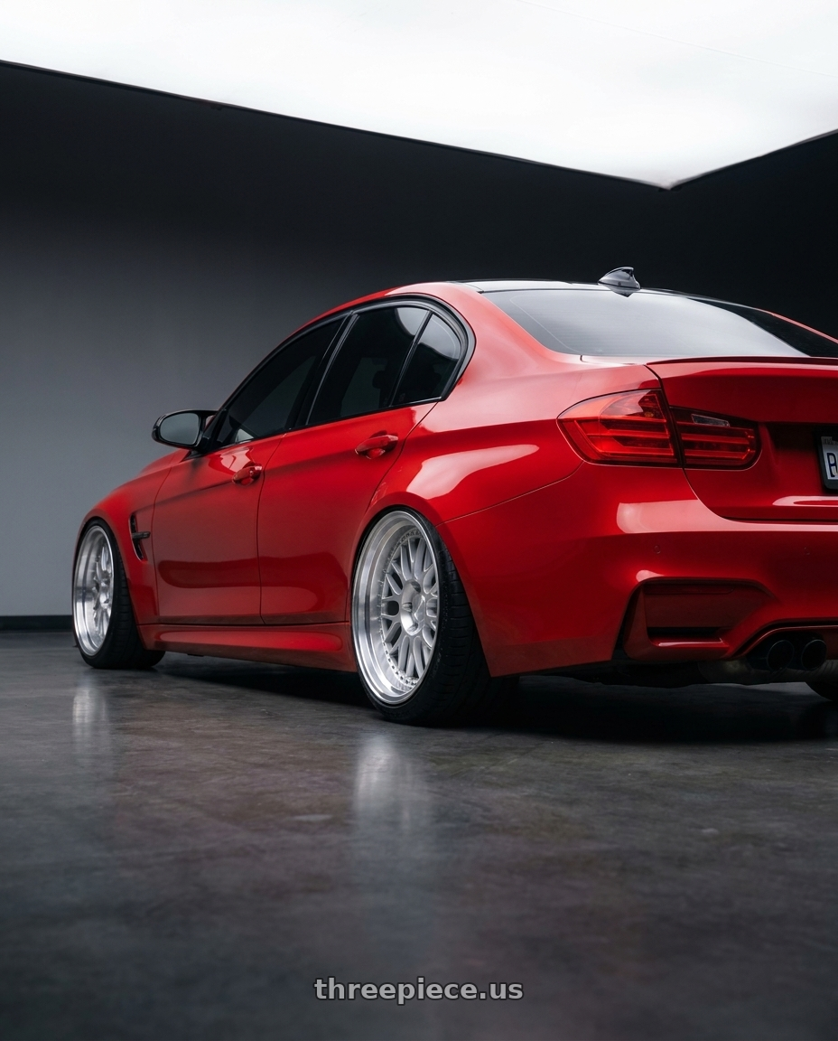 2016 bmw m3 with ESR Wheels SR SERIES SR01 5x120 19x8.5 +30 Hyper Silver wheels rear three quarter view extreme stretch tires