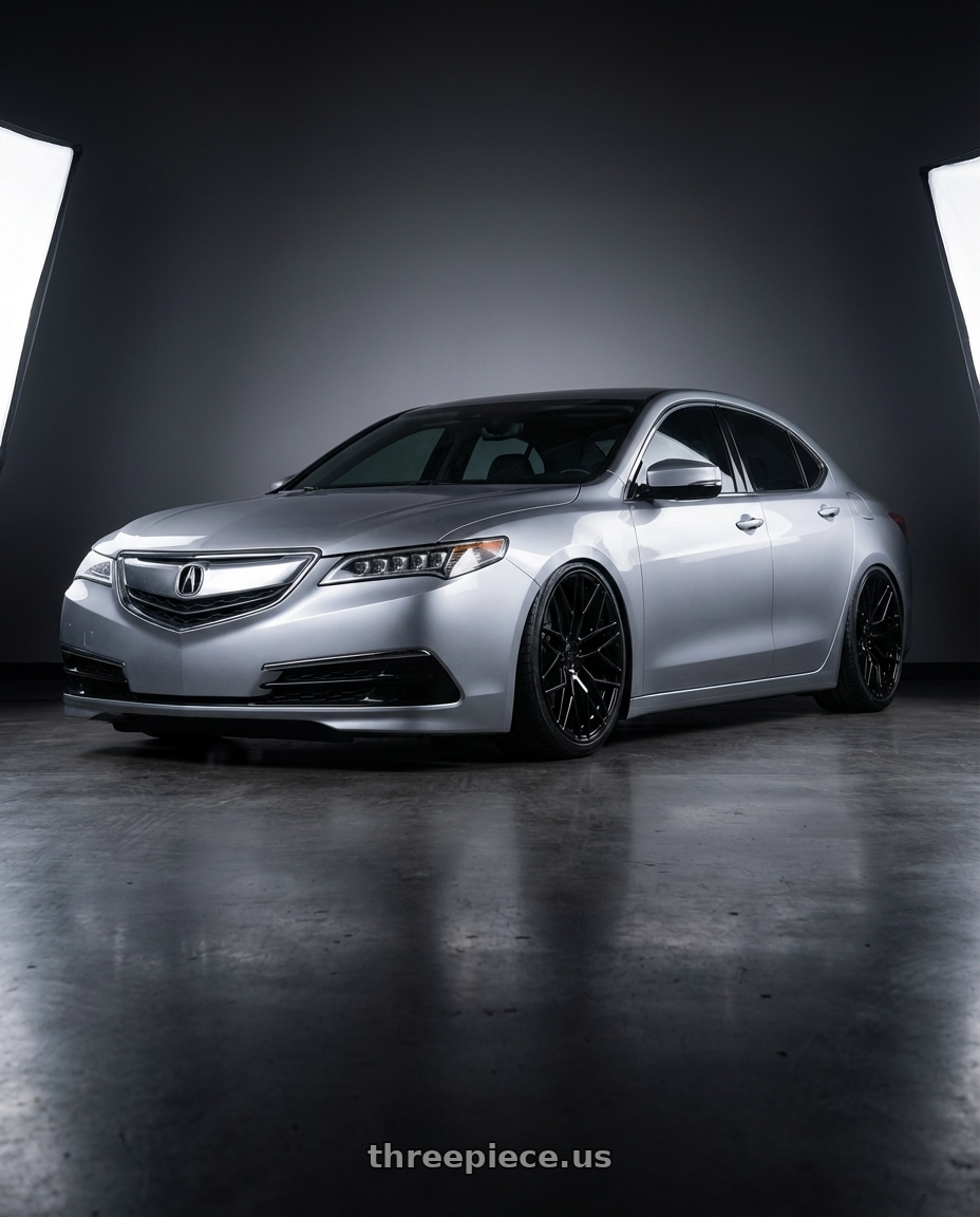 2019 Acura TLX with Avant Garde Wheels M520R 5X114.3 20x10 +35 Gloss Black wheels front three quarter view stanced stance