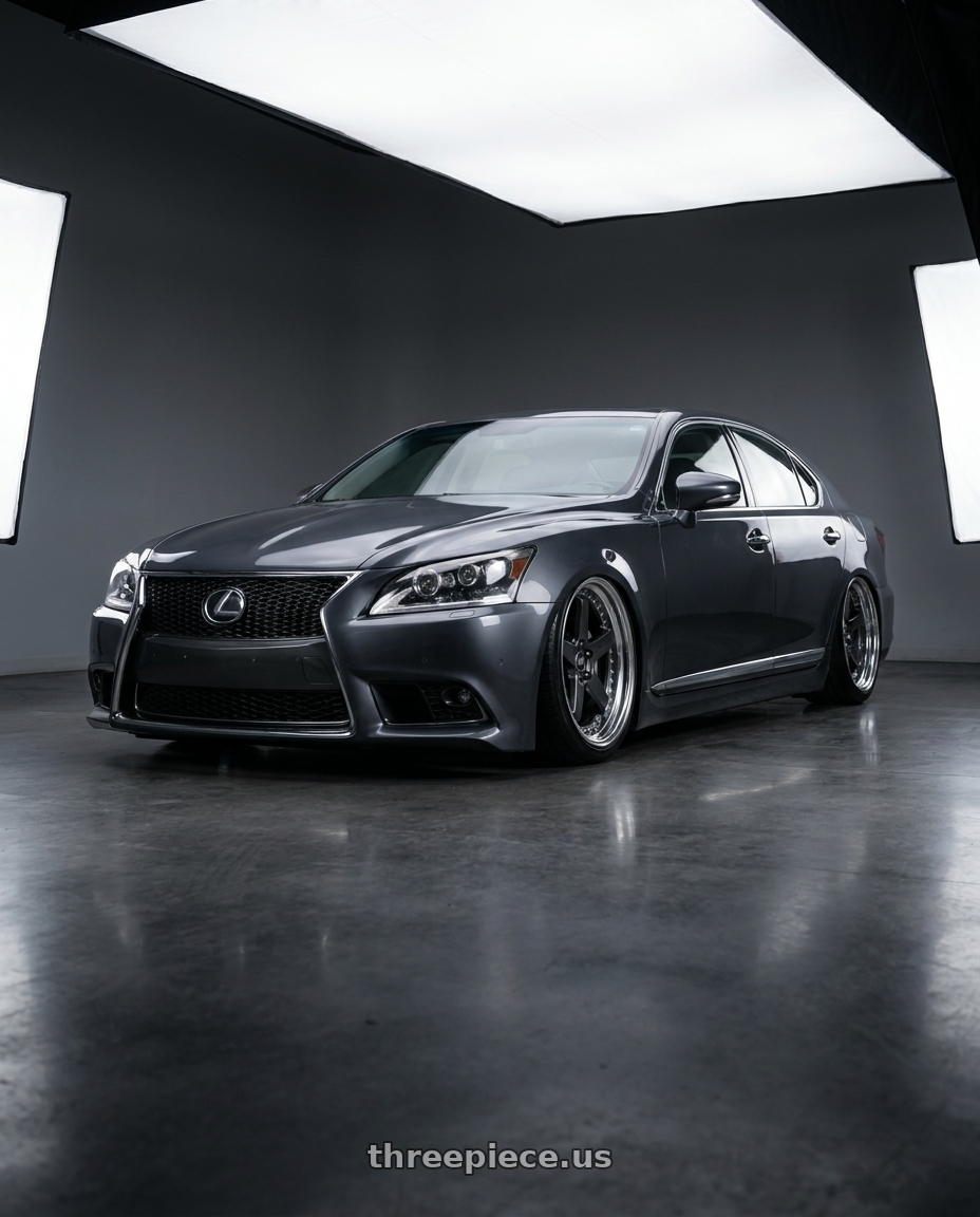 2014 Lexus LS460 with Work Zistance W5s 5x120 19x9+35 w disk Brilliant Silver Black wheels