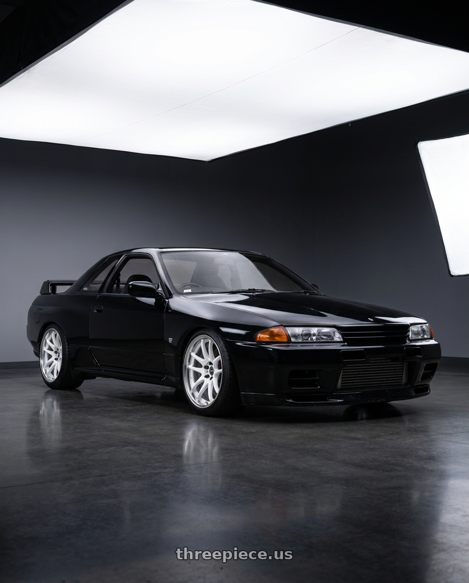 1990 nissan skyline with Work Cr 2P 4x100 17x10.5 +38 Gloss White wheels