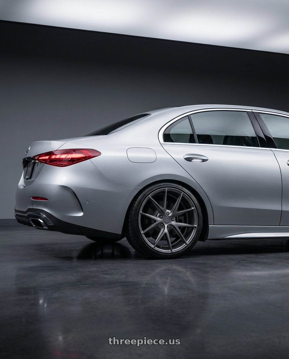 2022 Mercedes-Benz C-Class W206 with Niche 1PC M116 MISANO 5X112 19X9.5 +35 MATTE GUN METAL wheels rear three quarter view square tires