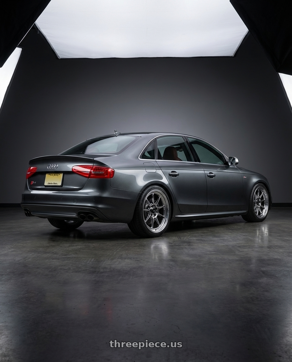 2015 Audi S4 B8.5 with Konig Countergram 5x112 19x11+40 Hyper Chrome / Machined Lip wheels rear three quarter view square tires