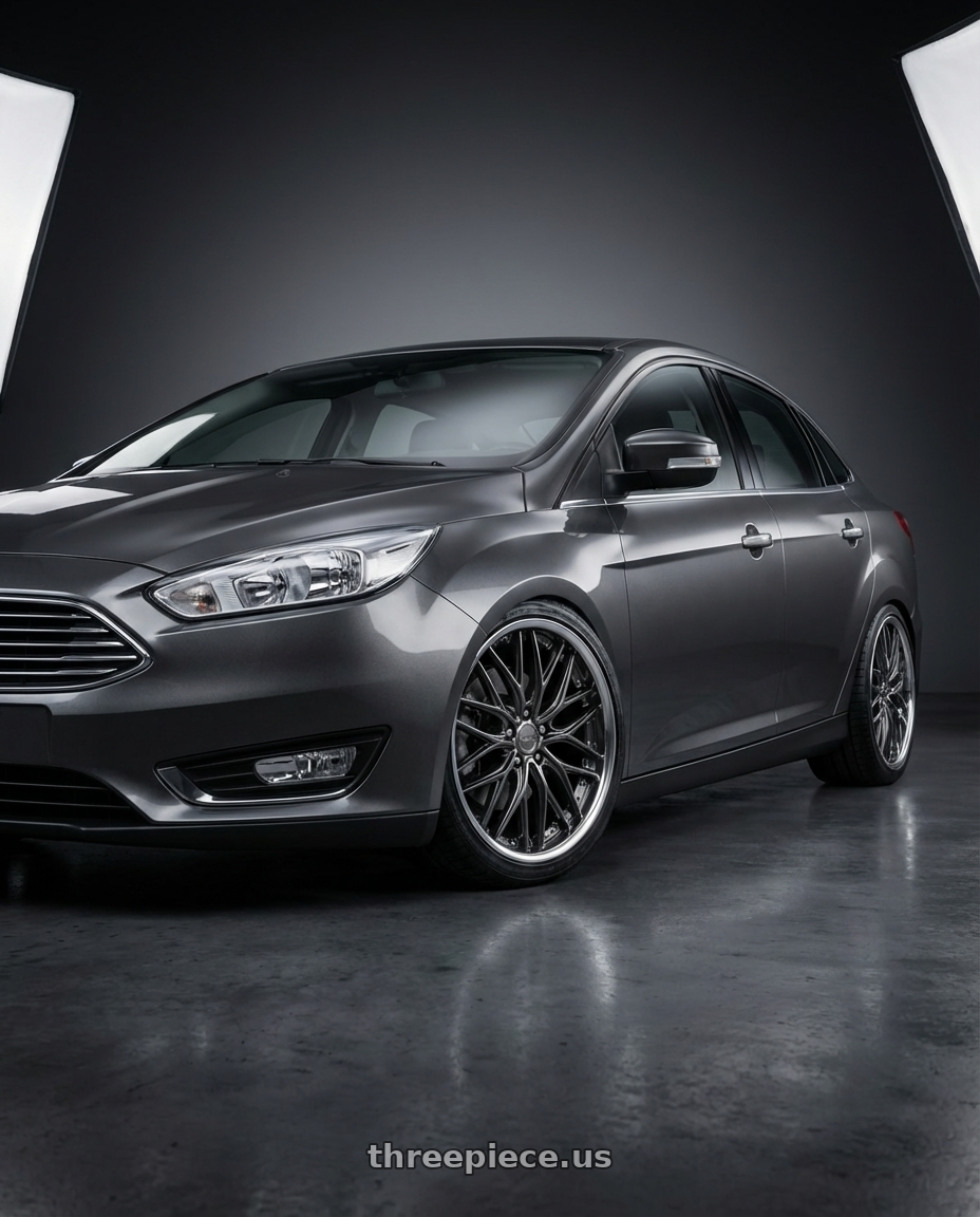 2018 Ford Focus with Work Schwert Quell 5x114.3 19x7.5+45 A Disk Brilliant Silver Black wheels