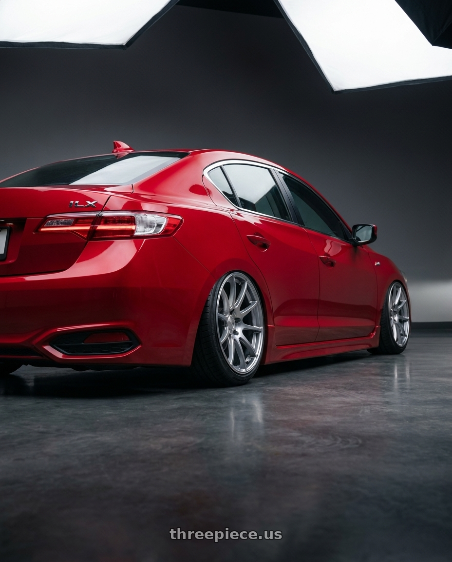 2012 Acura ILX with Ssr Gtv02 5x114.3 18x8.5+40  GLARE SILVER wheels rear three quarter view slight stretch tires